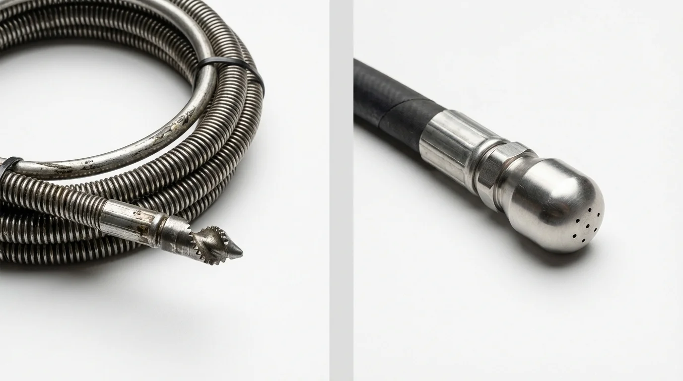 Drain snake cable and hydro jetting nozzle used for drain cleaning in Shelby, OH