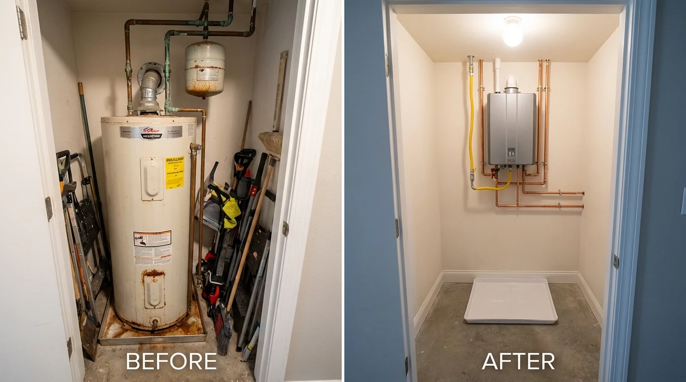 Tank water heater versus wall-mounted tankless unit comparison for Shelby, OH homeowners